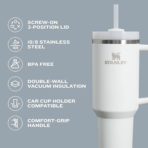 STANLEY QUENCHER 20OZ INSULATED STAINLESS STEEL TUMBLER WITH HANDLE, STRAW 3-POSITION LID