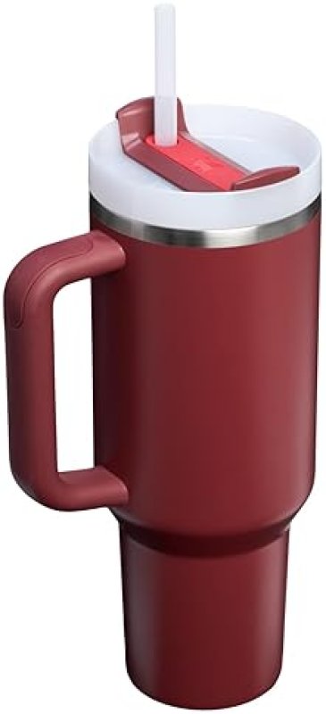 STANLEY QUENCHER 40OZ INSULATED STAINLESS STEEL TUMBLER WITH HANDLE, STRAW 3-POSITION LID - CRANBERR