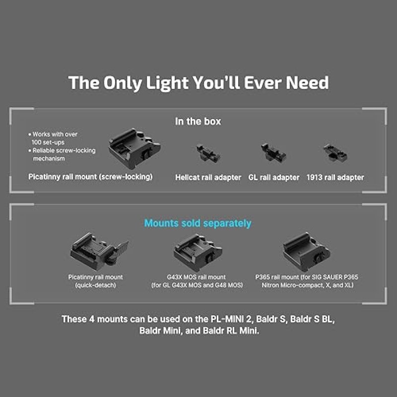 OLIGHT PL-MINI 3 VALKYRIE 600 LUMENS TACTICAL PISTOL LIGHT WITH RECHARGEABLE BATTERIES, BLACK