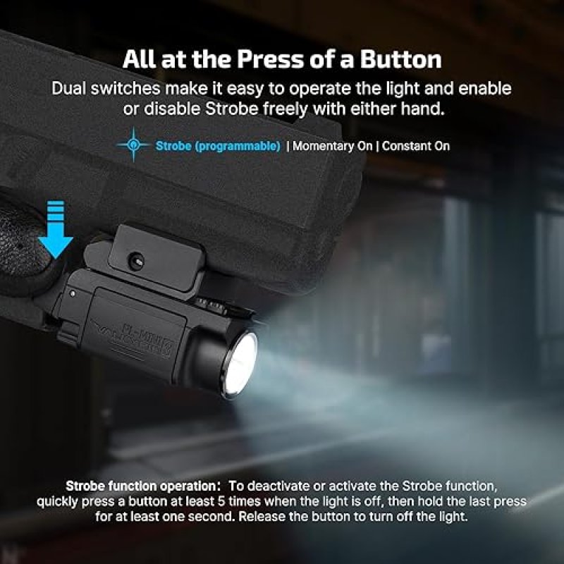 OLIGHT PL-MINI 3 VALKYRIE 600 LUMENS TACTICAL PISTOL LIGHT WITH RECHARGEABLE BATTERIES, BLACK