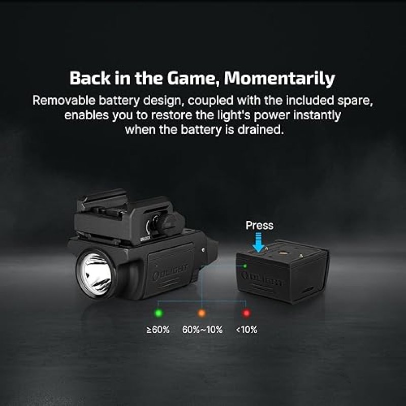 OLIGHT PL-MINI 3 VALKYRIE 600 LUMENS TACTICAL PISTOL LIGHT WITH RECHARGEABLE BATTERIES, BLACK