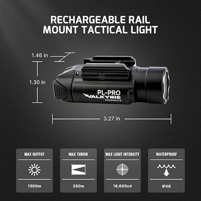 OLIGHT PL-PRO VALKYRIE 1500 LUMEN RECHARGEABLE TACTICAL WEAPONLIGHT WITH RAIL MOUNT STROBE