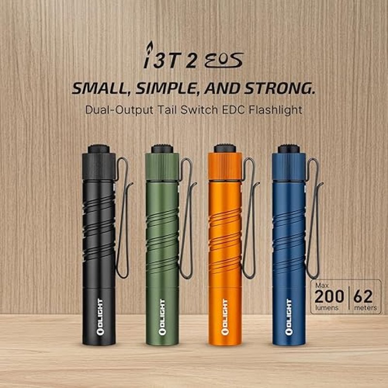 OLIGHT I3T 2 EOS 200 LUMEN COMPACT EDC FLASHLIGHT WITH DUAL-OUTPUT TAIL SWITCH OD GREEN