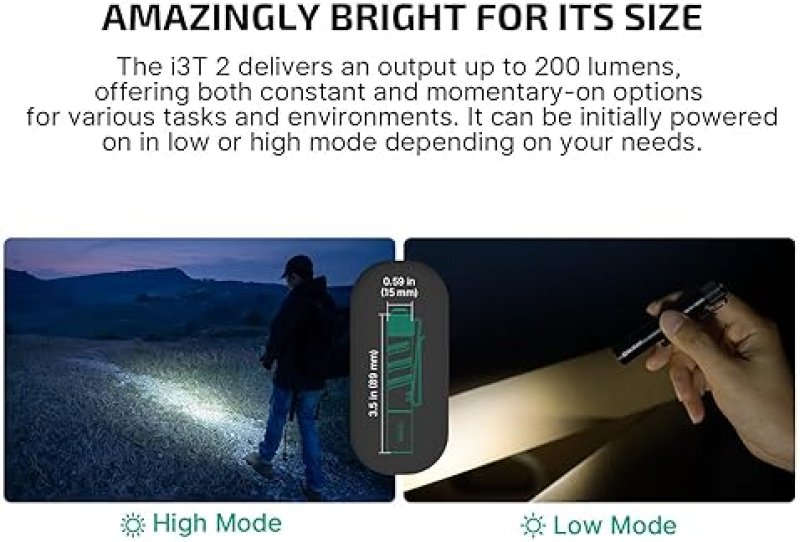 OLIGHT I3T 2 EOS 200 LUMEN COMPACT EDC FLASHLIGHT WITH DUAL-OUTPUT TAIL SWITCH OD GREEN