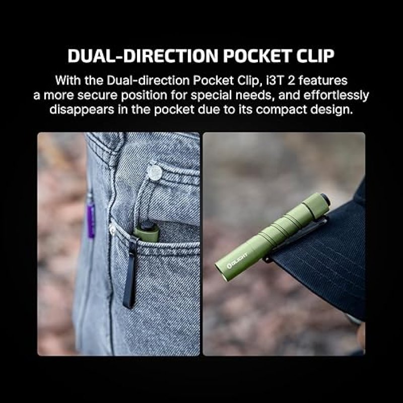 OLIGHT I3T 2 EOS 200 LUMEN COMPACT EDC FLASHLIGHT WITH DUAL-OUTPUT TAIL SWITCH OD GREEN
