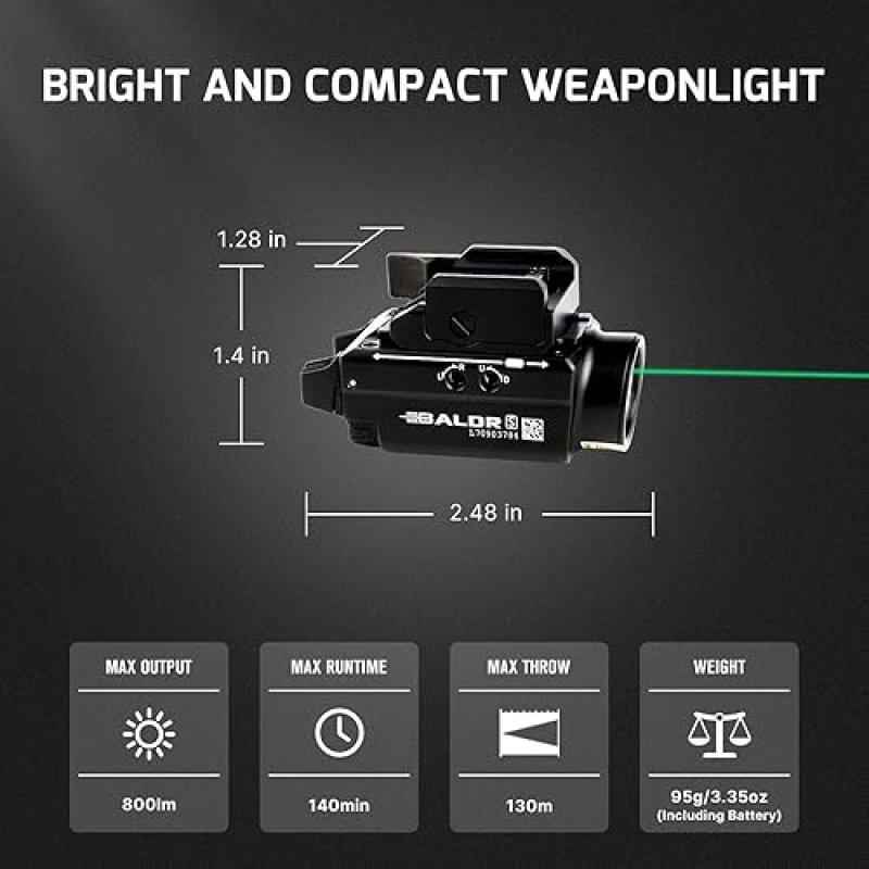 OLIGHT BALDR S 800 LUMEN COMPACT TACTICAL WEAPON LIGHT GREEN BEAM WHITE LED USB RECHARGEABLE