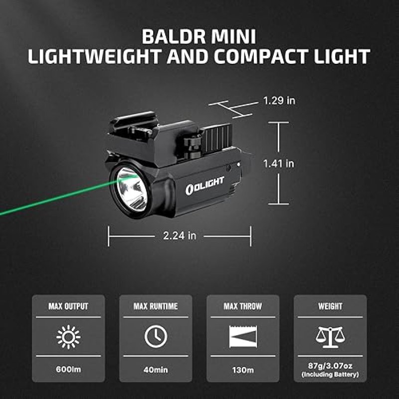 OLIGHT BALDR MINI 600 LUMEN TACTICAL FLASHLIGHT GREEN BEAM WHITE LED USB RECHARGEABLE TAN