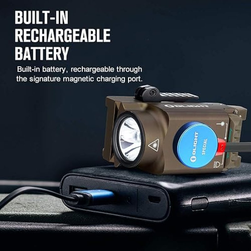 OLIGHT BALDR MINI 600 LUMEN TACTICAL FLASHLIGHT GREEN BEAM WHITE LED USB RECHARGEABLE TAN