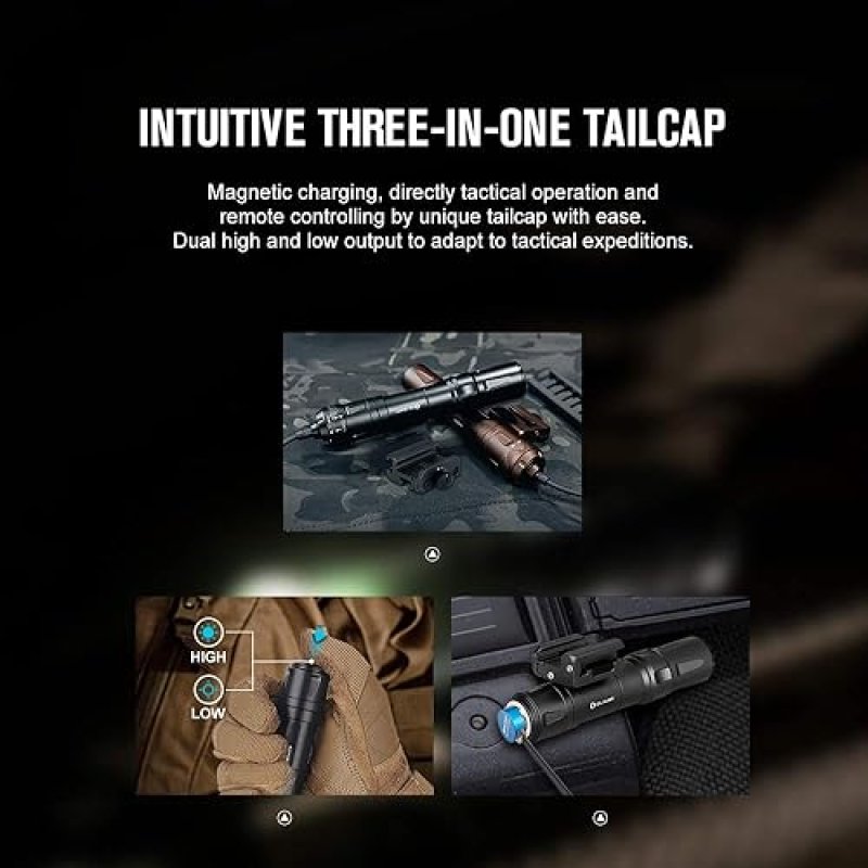 OLIGHT ODIN 2000 LUMENS RECHARGEABLE TACTICAL FLASHLIGHT WITH REMOTE SWITCH, 300M BEAM, BLACK