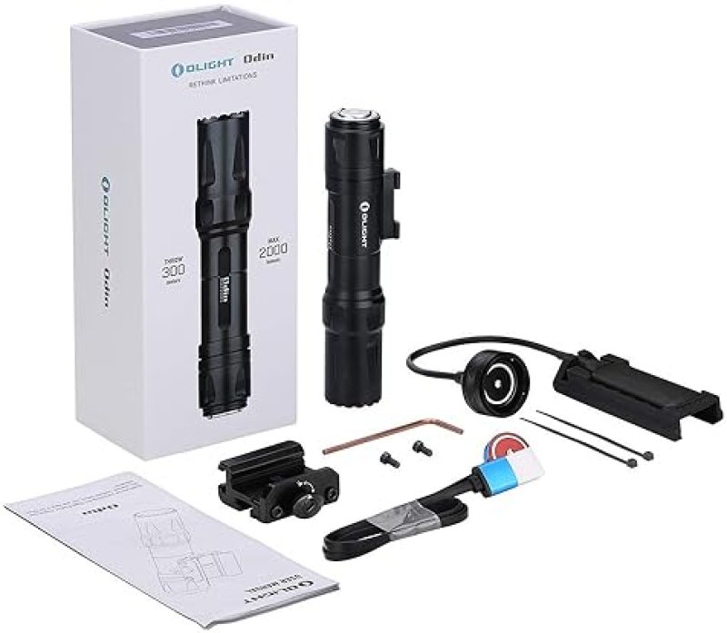 OLIGHT ODIN 2000 LUMENS RECHARGEABLE TACTICAL FLASHLIGHT WITH REMOTE SWITCH, 300M BEAM, BLACK