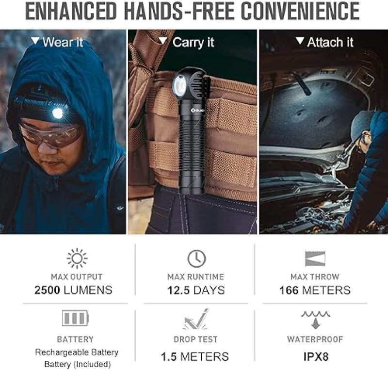 OLIGHT PERUN 2 2500 LUMENS RECHARGEABLE WATERPROOF HEADLAMP WITH HEADBAND IDEAL FOR CAMPING, HIKING,