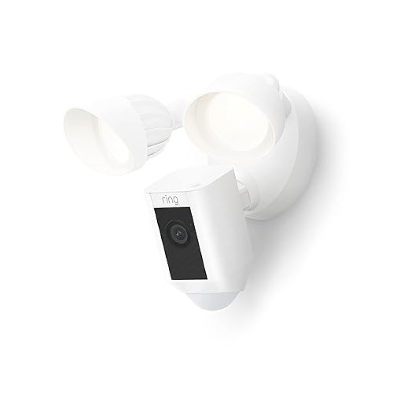 RING FLOODLIGHT CAM WIRED PLUS WHITE 1080P HD OUTDOOR SECURITY CAMERA WITH MOTION-ACTIVATED FLOODLIG