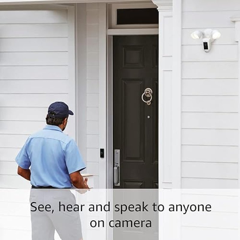 RING FLOODLIGHT CAM WIRED PLUS WHITE 1080P HD OUTDOOR SECURITY CAMERA WITH MOTION-ACTIVATED FLOODLIG