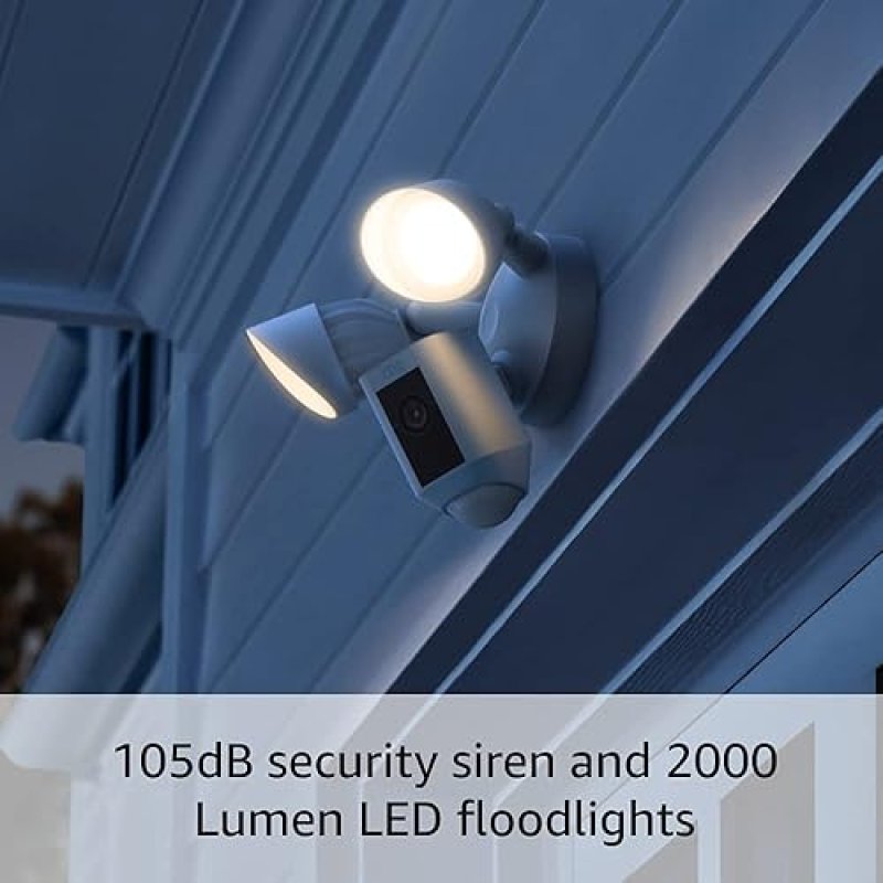 RING FLOODLIGHT CAM WIRED PLUS WHITE 1080P HD OUTDOOR SECURITY CAMERA WITH MOTION-ACTIVATED FLOODLIG