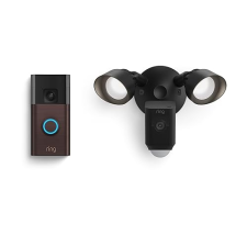 RING BATTERY DOORBELL AND WIRED FLOODLIGHT CAM PLUS COMBO BLACK SECURITY CAMERA SYSTEM