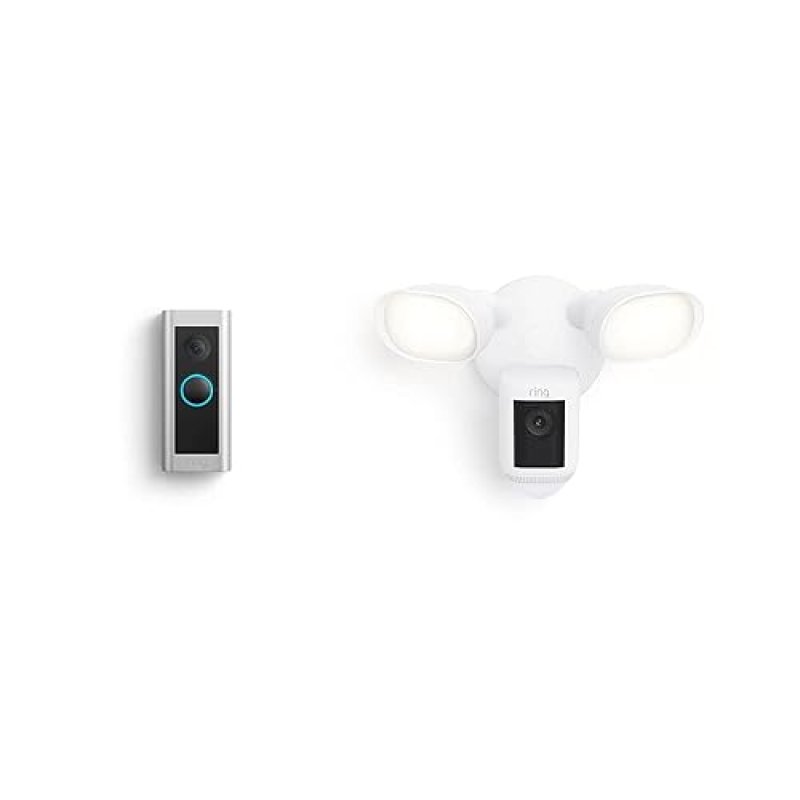 RING FLOODLIGHT CAM WIRED PRO RING VIDEO DOORBELL PRO 2 BUNDLE WHITE SECURITY KIT