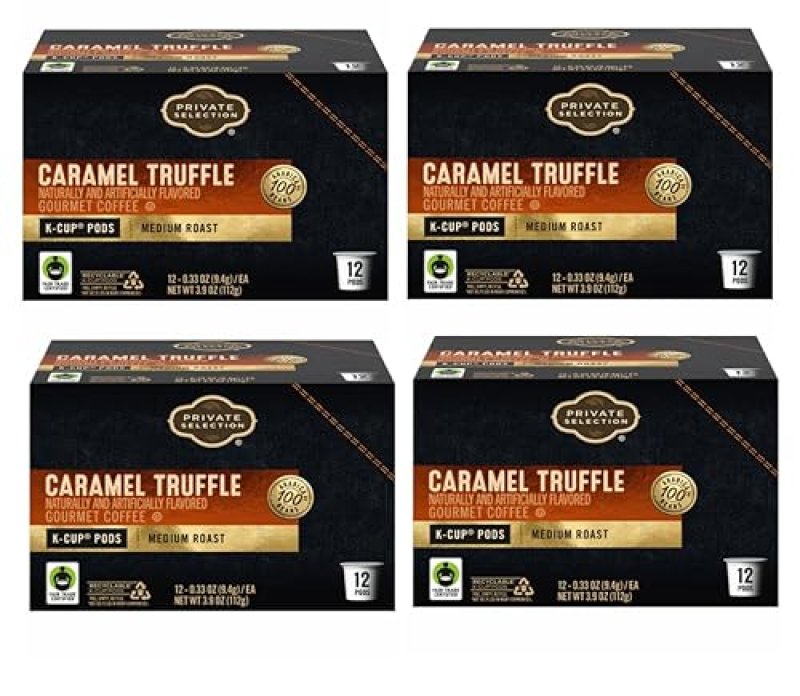 KROGER PRIVATE SELECTION CARAMEL TRUFFLE MEDIUM ROAST COFFEE K-CUP PODS, 48 COUNT 4 PACKS OF 12