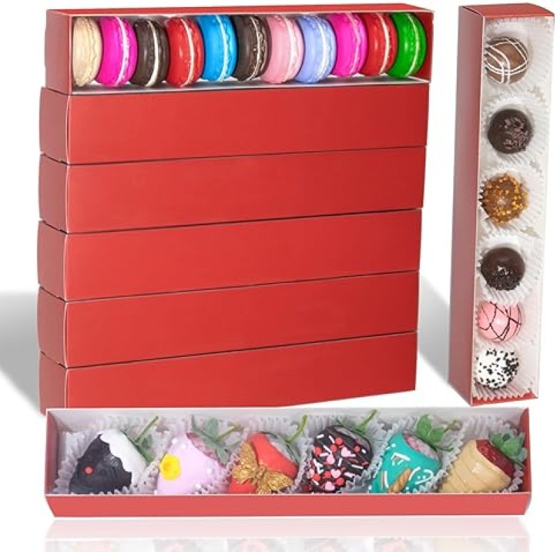 JCXGRVC 50-PACK CHOCOLATE COVERED STRAWBERRIES BOXES 12X2¼X2 INCH WITH CLEAR WINDOW FOR MACARONS COOKIES