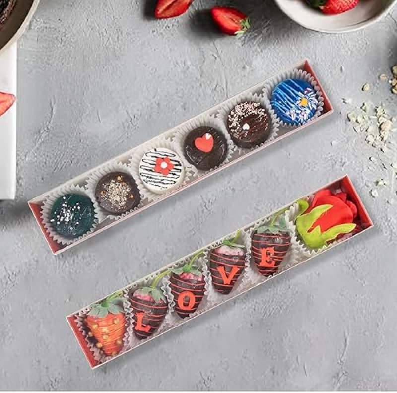 JCXGRVC 50-PACK CHOCOLATE COVERED STRAWBERRIES BOXES 12X2¼X2 INCH WITH CLEAR WINDOW FOR MACARONS COOKIES