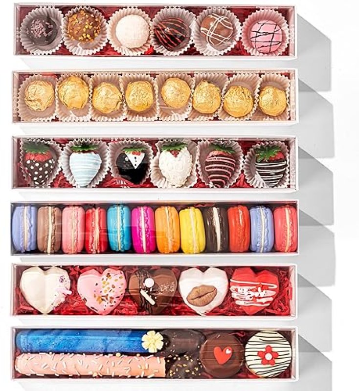 JCXGRVC 50-PACK CHOCOLATE COVERED STRAWBERRIES BOXES 12X2¼X2 INCH WITH CLEAR WINDOW FOR MACARONS COOKIES