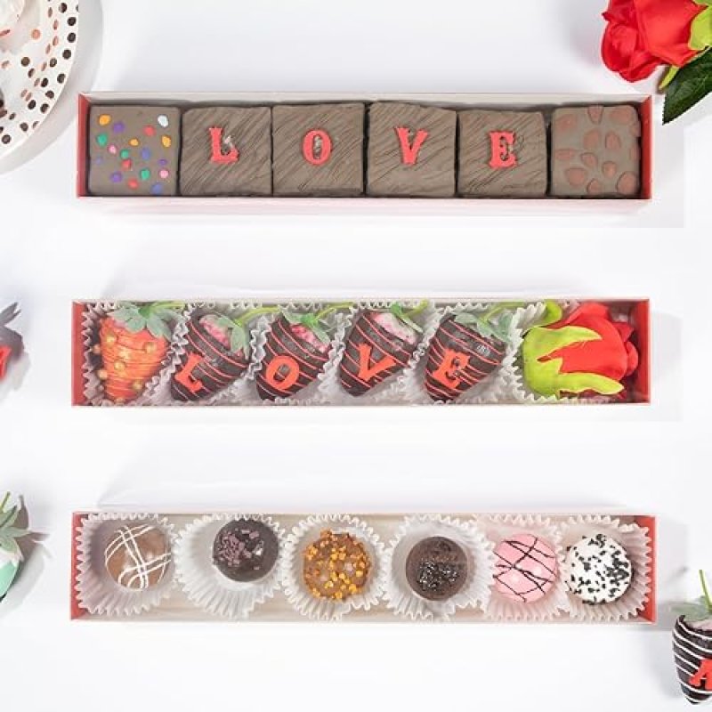 JCXGRVC 50-PACK CHOCOLATE COVERED STRAWBERRIES BOXES 12X2¼X2 INCH WITH CLEAR WINDOW FOR MACARONS COOKIES