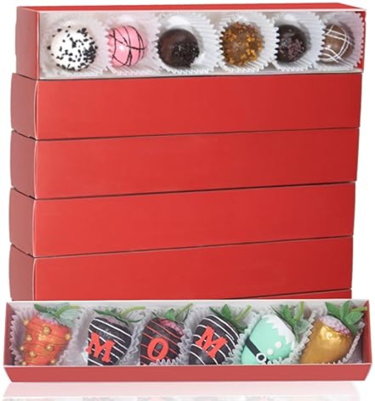 JCXGRVC 50-PACK CHOCOLATE COVERED STRAWBERRIES BOXES 12X2¼X2 INCH WITH CLEAR WINDOW FOR MACARONS COOKIES