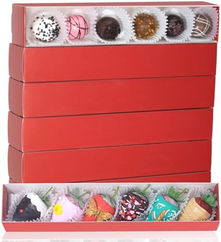 JCXGRVC 50-PACK CHOCOLATE COVERED STRAWBERRIES BOXES 12X2¼X2 INCH WITH CLEAR WINDOW FOR MACARONS COOKIES