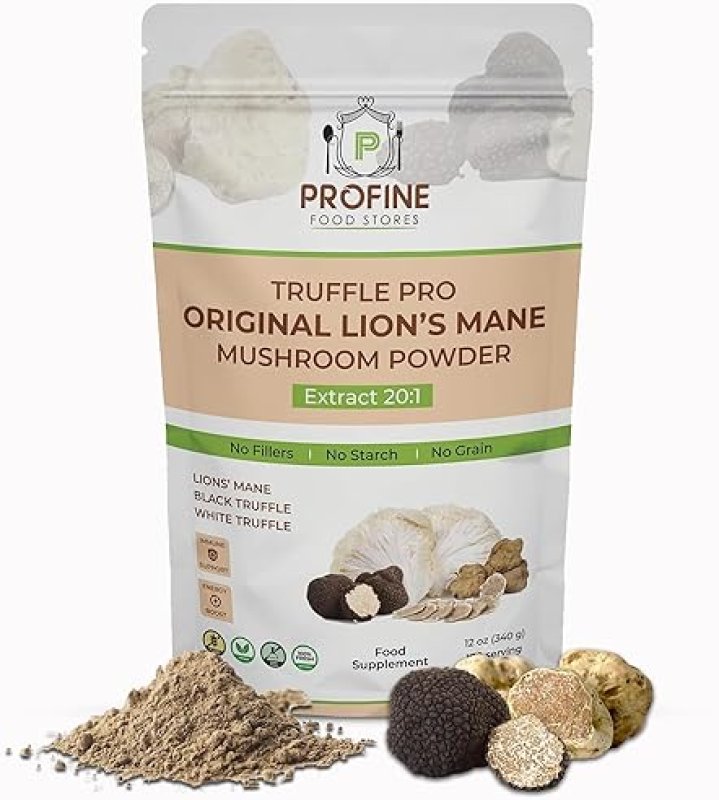 PROFINE ORGANIC LION S MANE MUSHROOM POWDER WITH BLACK WHITE TRUFFLE IMMUNE ENERGY BOOST