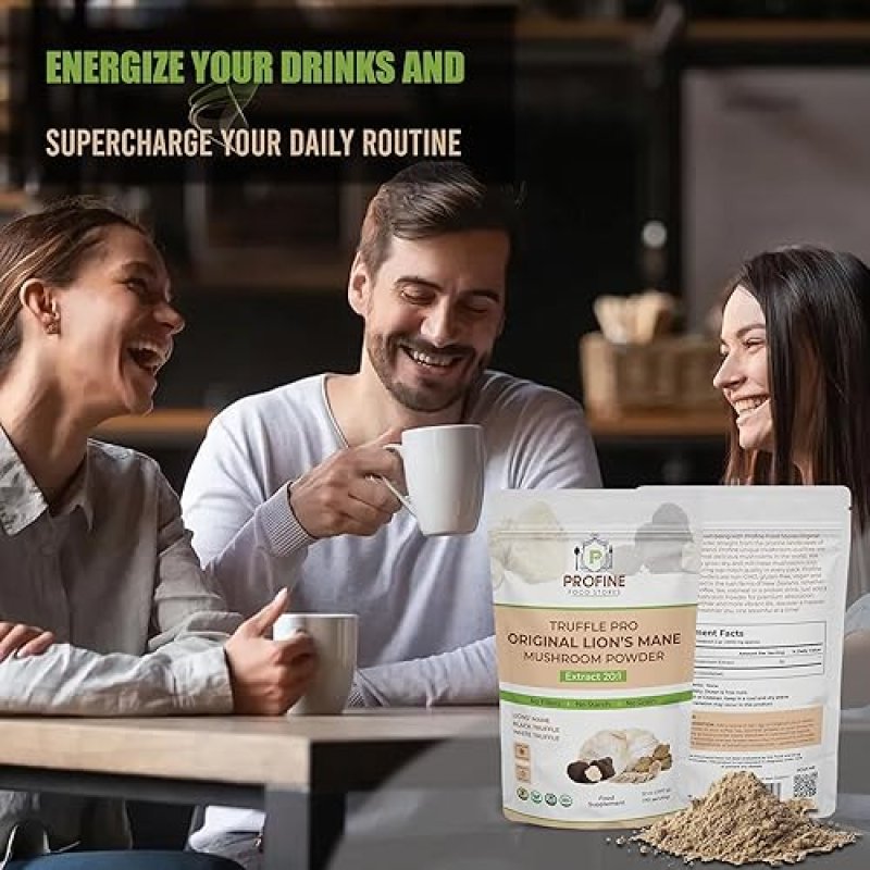 PROFINE ORGANIC LION S MANE MUSHROOM POWDER WITH BLACK WHITE TRUFFLE IMMUNE ENERGY BOOST
