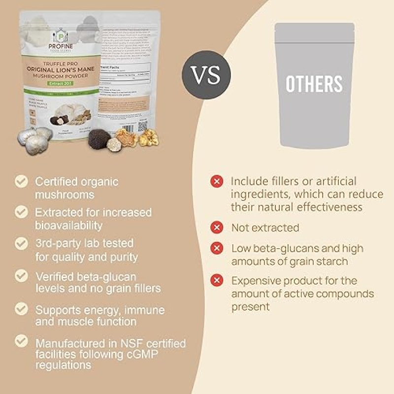 PROFINE ORGANIC LION S MANE MUSHROOM POWDER WITH BLACK WHITE TRUFFLE IMMUNE ENERGY BOOST