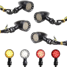 FACAILAHA UNIVERSAL BULLET LED FRONT REAR TURN SIGNAL BRAKE TAILLIGHTS W RELOCATION KIT 12V BLACK