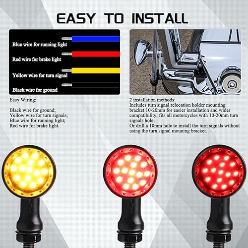 FACAILAHA UNIVERSAL BULLET LED FRONT REAR TURN SIGNAL BRAKE TAILLIGHTS W RELOCATION KIT 12V BLACK