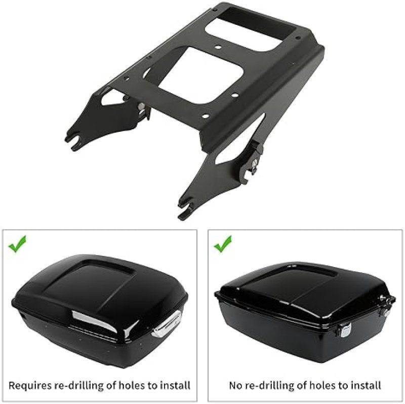 TCMT BLACK DETACHABLE TWO-UP LUGGAGE RACK WITH 4-POINT DOCKING FOR 2009-2013 HARLEY TOURING
