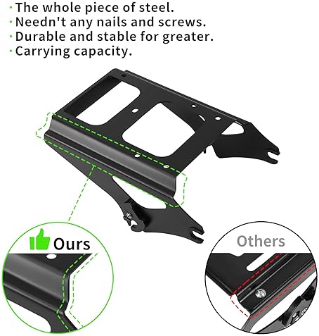 TCMT BLACK DETACHABLE TWO-UP LUGGAGE RACK WITH 4-POINT DOCKING FOR 2009-2013 HARLEY TOURING