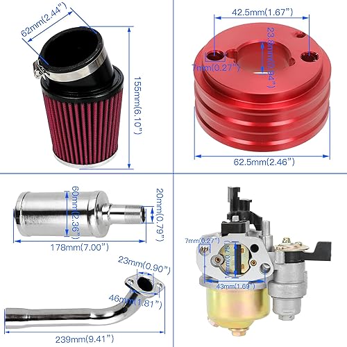 YOXUFA 212CC CARBURETOR EXHAUST MUFFLER KIT FOR PREDATOR 212CC 224CC 6.5HP MINI BIKE GO KART