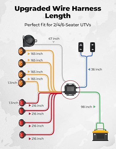 KEMIMOTO UTV TURN SIGNAL KIT WITH HORN, PRE-WIRED PLUG PLAY BLINKER, ROCKER SWITCH, UNIVERSAL