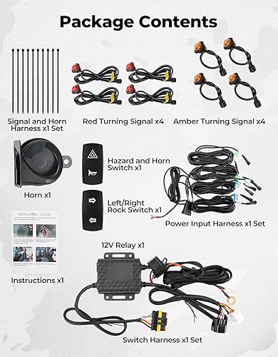 KEMIMOTO UTV TURN SIGNAL KIT WITH HORN, PRE-WIRED PLUG PLAY BLINKER, ROCKER SWITCH, UNIVERSAL