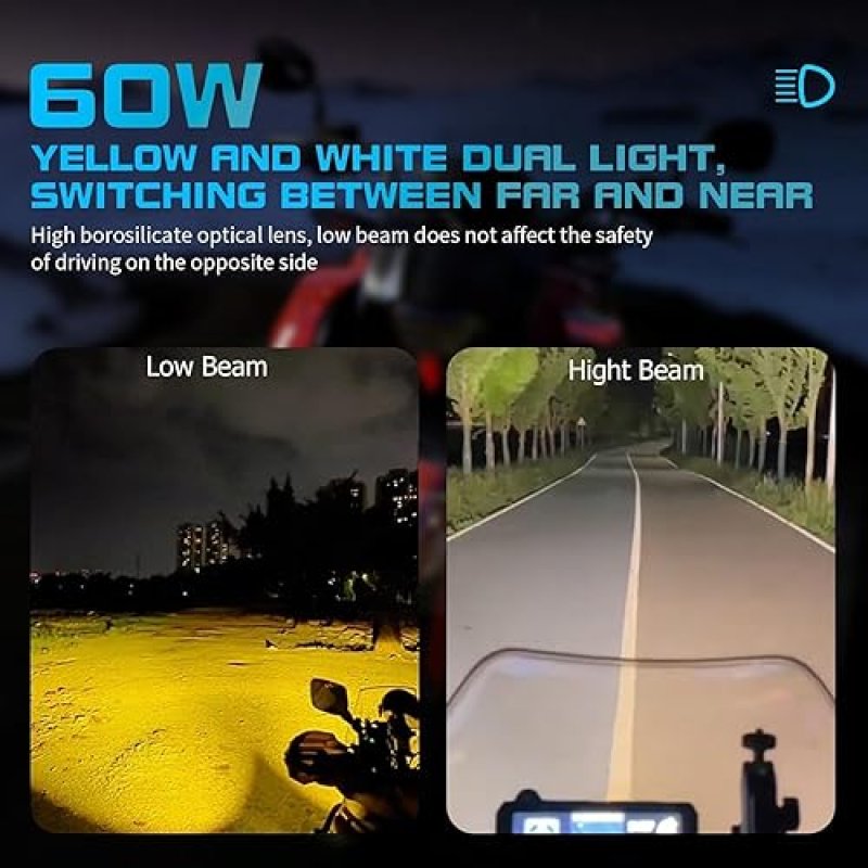 KEWIG 60W WATERPROOF LED MOTORCYCLE AUXILIARY SPOTLIGHTS WHITE AMBER FOG LIGHTS WITH MOUNT BRACKETS