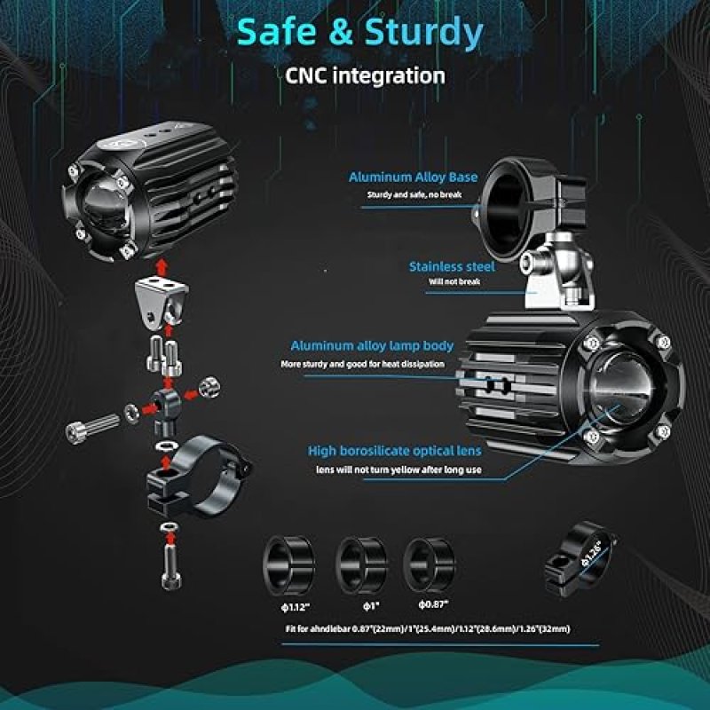 KEWIG 60W WATERPROOF LED MOTORCYCLE AUXILIARY SPOTLIGHTS WHITE AMBER FOG LIGHTS WITH MOUNT BRACKETS