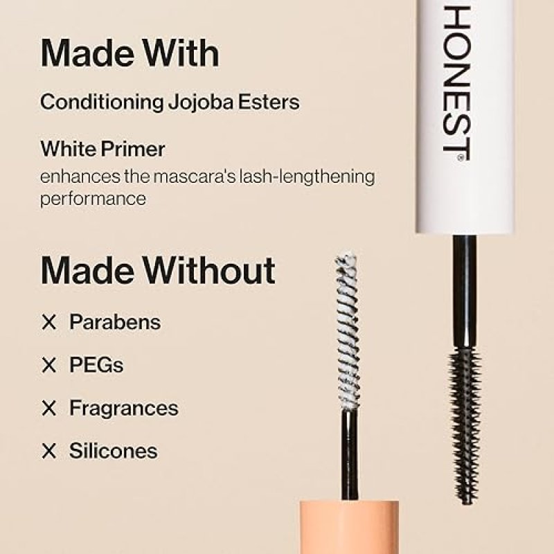 HONEST BEAUTY 2-IN-1 LENGTHENING VOLUMIZING MASCARA LASH PRIMER, BLACK, 0.27 FL OZ
