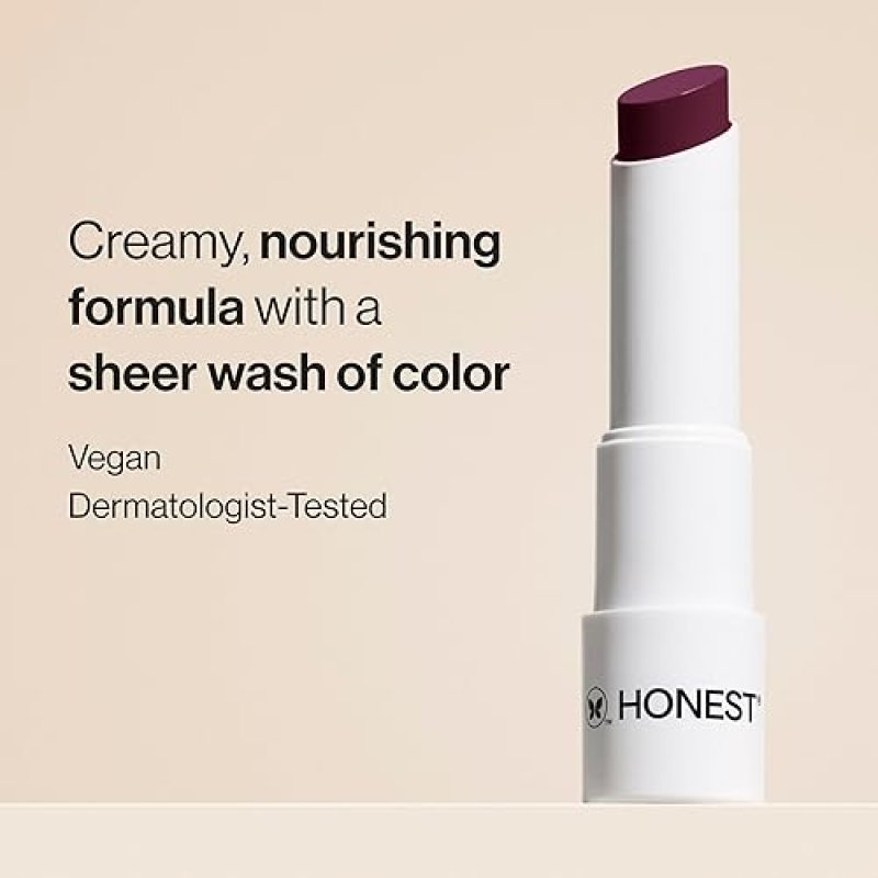 HONEST BEAUTY VEGAN TINTED LIP BALM MOISTURIZING WITH ACAI AVOCADO OIL, PARABEN-FREE PLUM DROP
