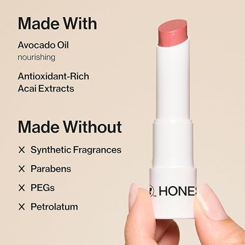 HONEST BEAUTY VEGAN TINTED LIP BALM MOISTURIZING WITH ACAI AVOCADO OIL, PARABEN-FREE PLUM DROP