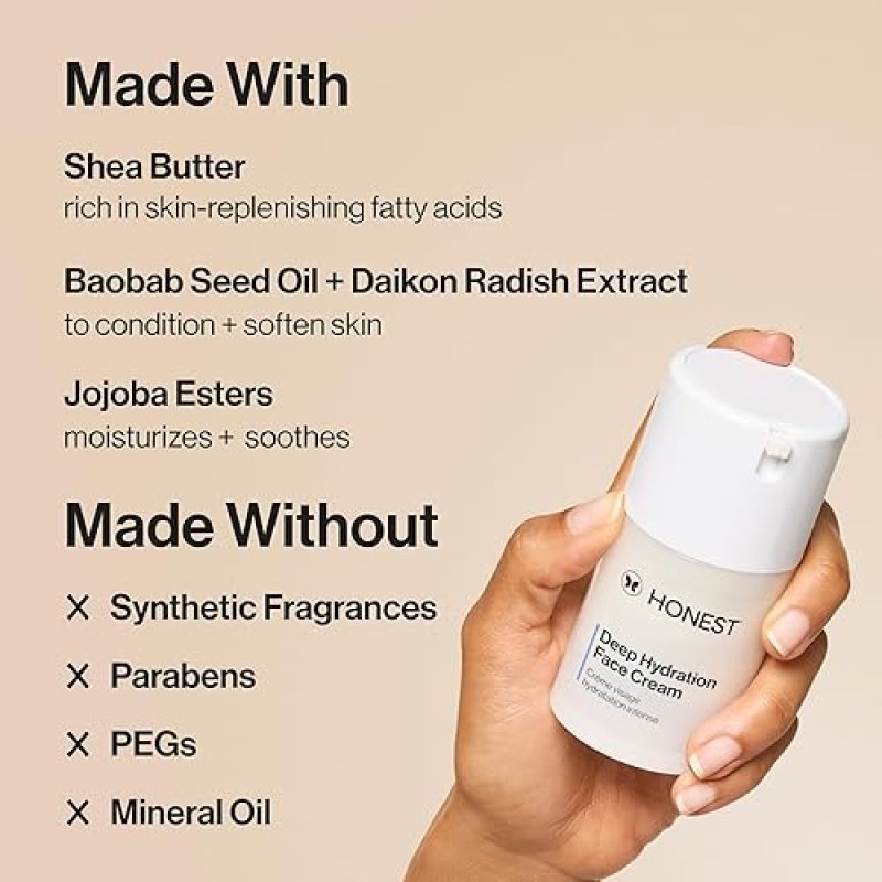 HONEST BEAUTY DEEP HYDRATION FACE CREAM FOR DRY, SENSITIVE SKIN HYPOALLERGENIC, 1.7 FL OZ
