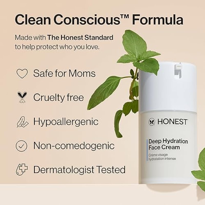 HONEST BEAUTY DEEP HYDRATION FACE CREAM FOR DRY, SENSITIVE SKIN HYPOALLERGENIC, 1.7 FL OZ