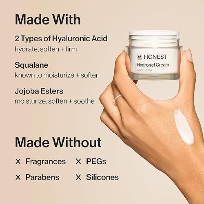 HONEST BEAUTY HYDROGEL CREAM 1.7 OZ LIGHTWEIGHT HYALURONIC ACID MOISTURIZER, VEGAN FRAGRANCE-FREE