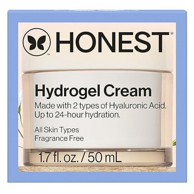 HONEST BEAUTY HYDROGEL CREAM 1.7 OZ LIGHTWEIGHT HYALURONIC ACID MOISTURIZER, VEGAN FRAGRANCE-FREE