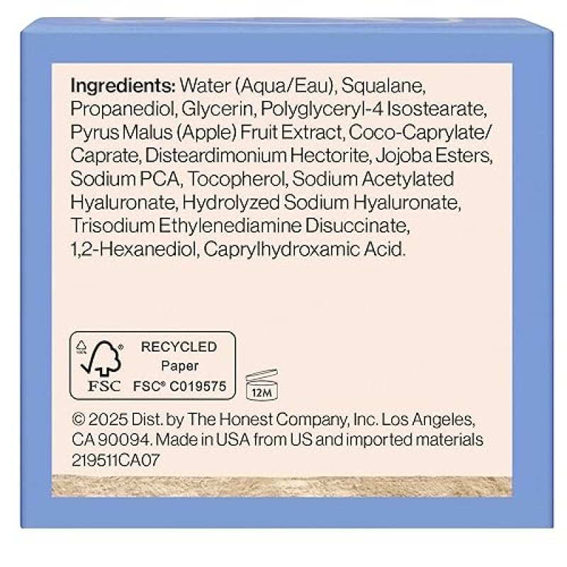 HONEST BEAUTY HYDROGEL CREAM 1.7 OZ LIGHTWEIGHT HYALURONIC ACID MOISTURIZER, VEGAN FRAGRANCE-FREE