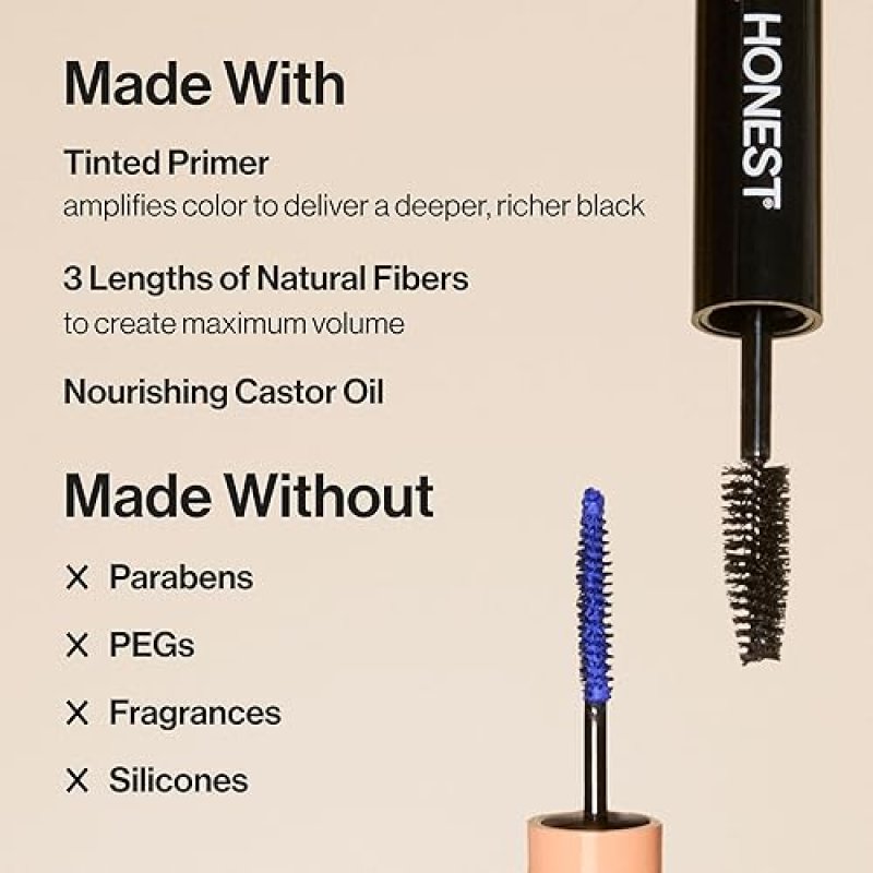 HONEST BEAUTY 2-IN-1 VOLUMIZING MASCARA LASH PRIMER WITH CASTOR OIL, VEGAN, SENSITIVE EYES
