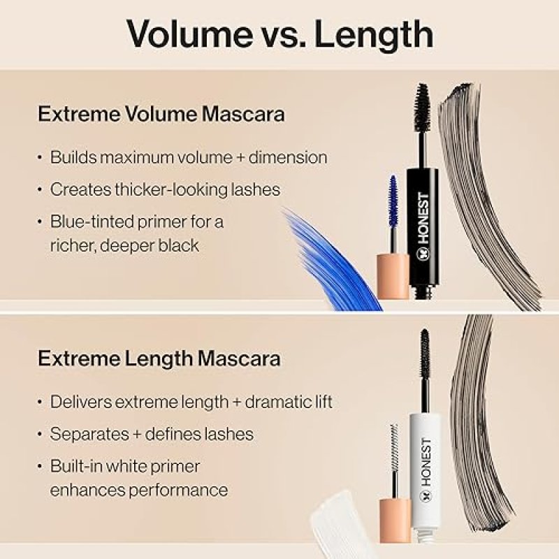 HONEST BEAUTY 2-IN-1 VOLUMIZING MASCARA LASH PRIMER WITH CASTOR OIL, VEGAN, SENSITIVE EYES