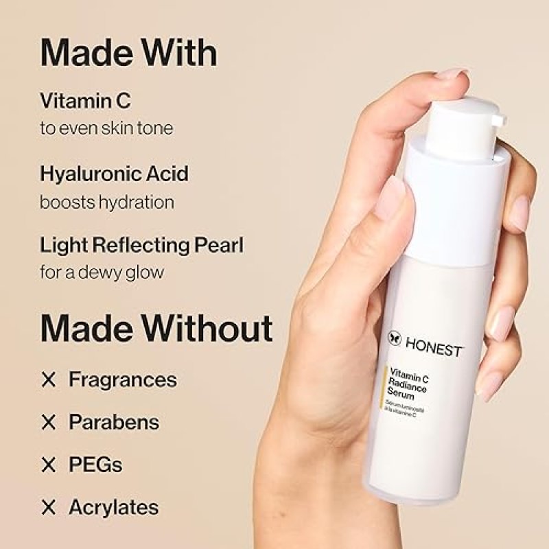 HONEST BEAUTY VITAMIN C RADIANCE SERUM BRIGHTENS SKIN, GENTLE, FRAGRANCE-FREE, VEGAN 1 FL OZ